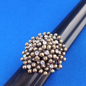 Kiam Family brass tone cluster statement ring with rhinestones sz. 7 1/2